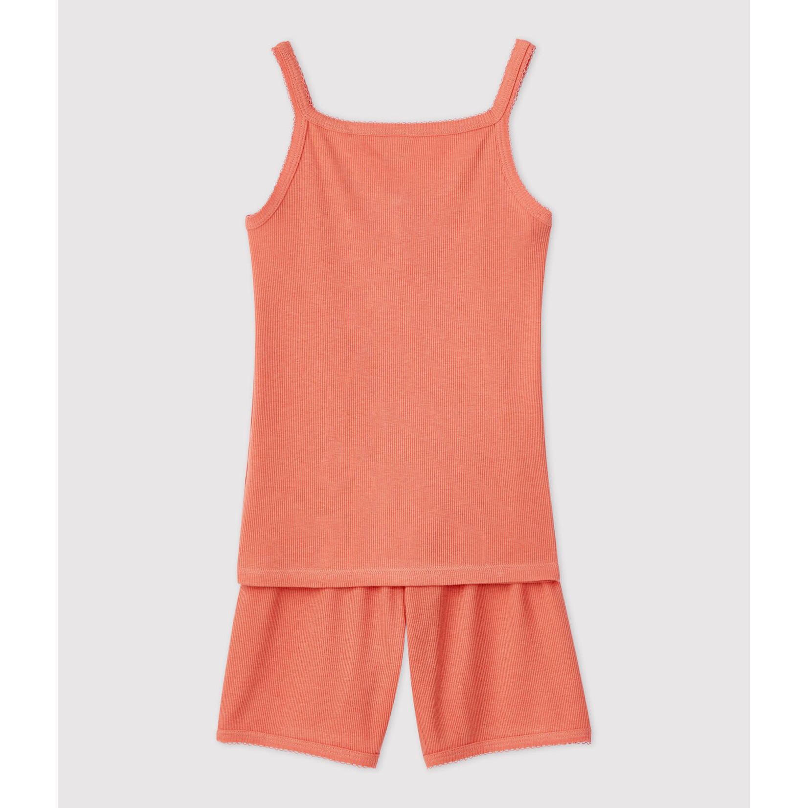 Petit Bateau Pyjacourt Fille été Uni Coton Lyocell Orange Papaye