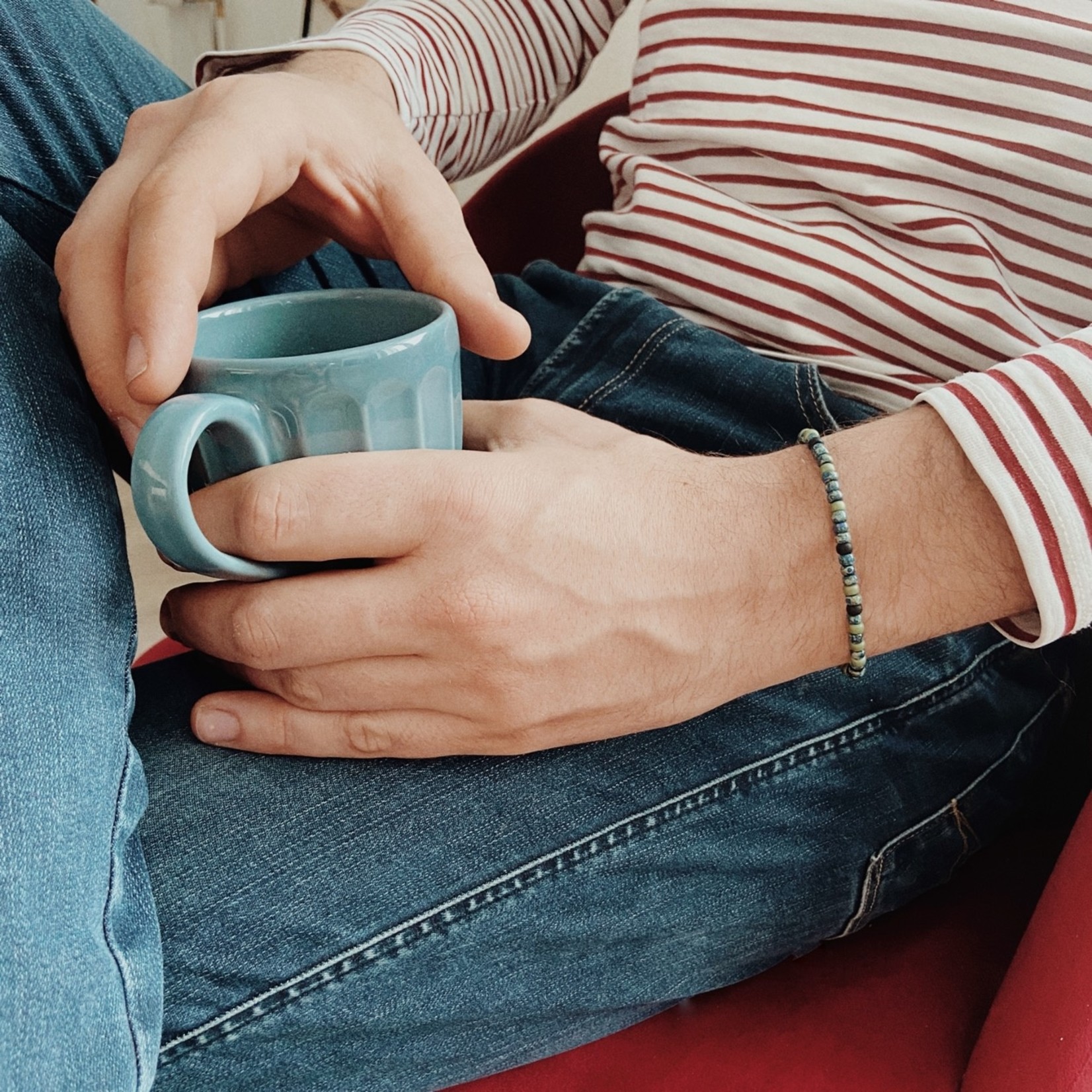 Les mots doux Bracelet homme code morse marbre argent