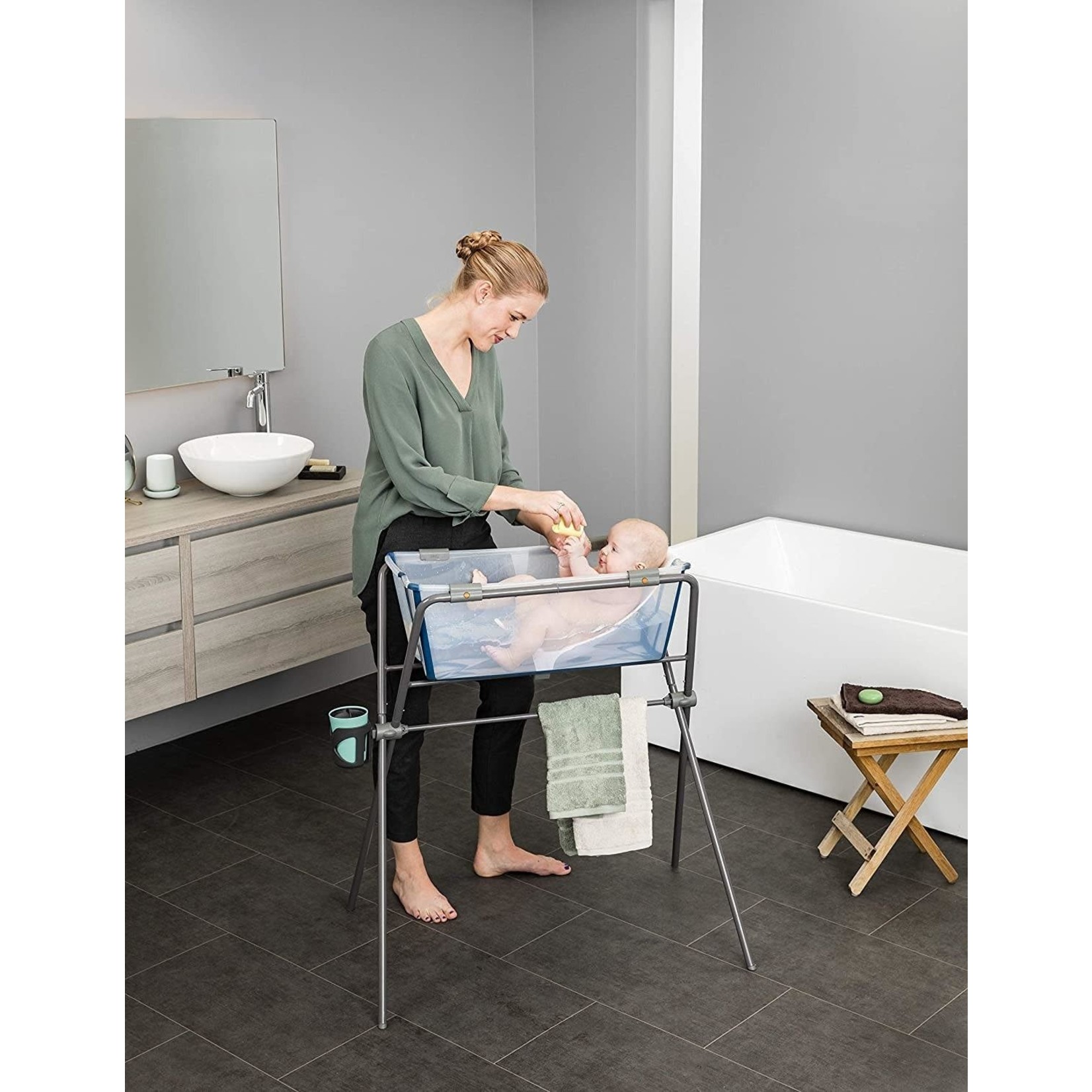 Baignoire Bébé Pliable Stokke Flexi Bath Verte - Thermosensible, De La Naissance à 4 Ans, Compacte Et Portable