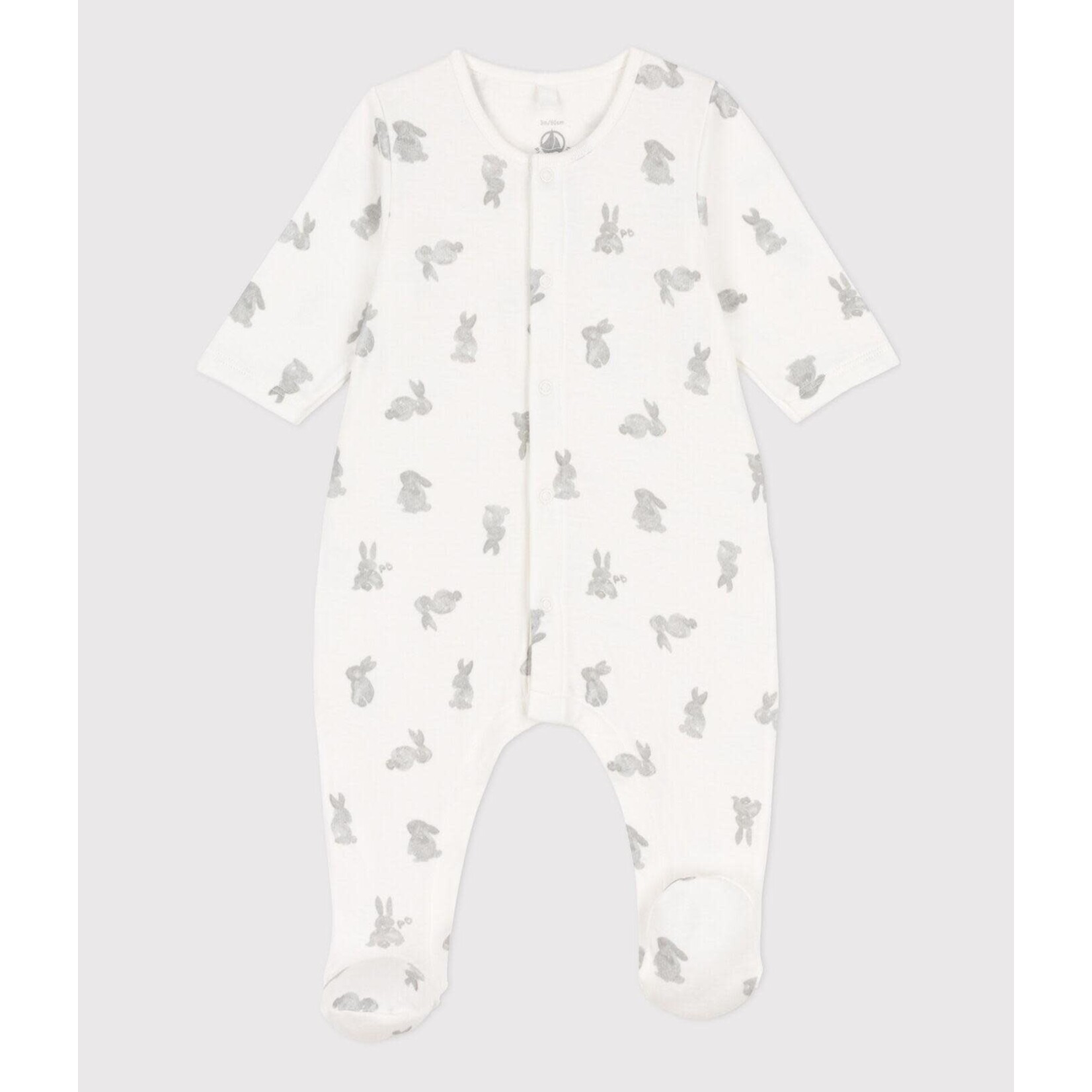 Petit Bateau Dors Bien Lapins Tubique Blanc Gris