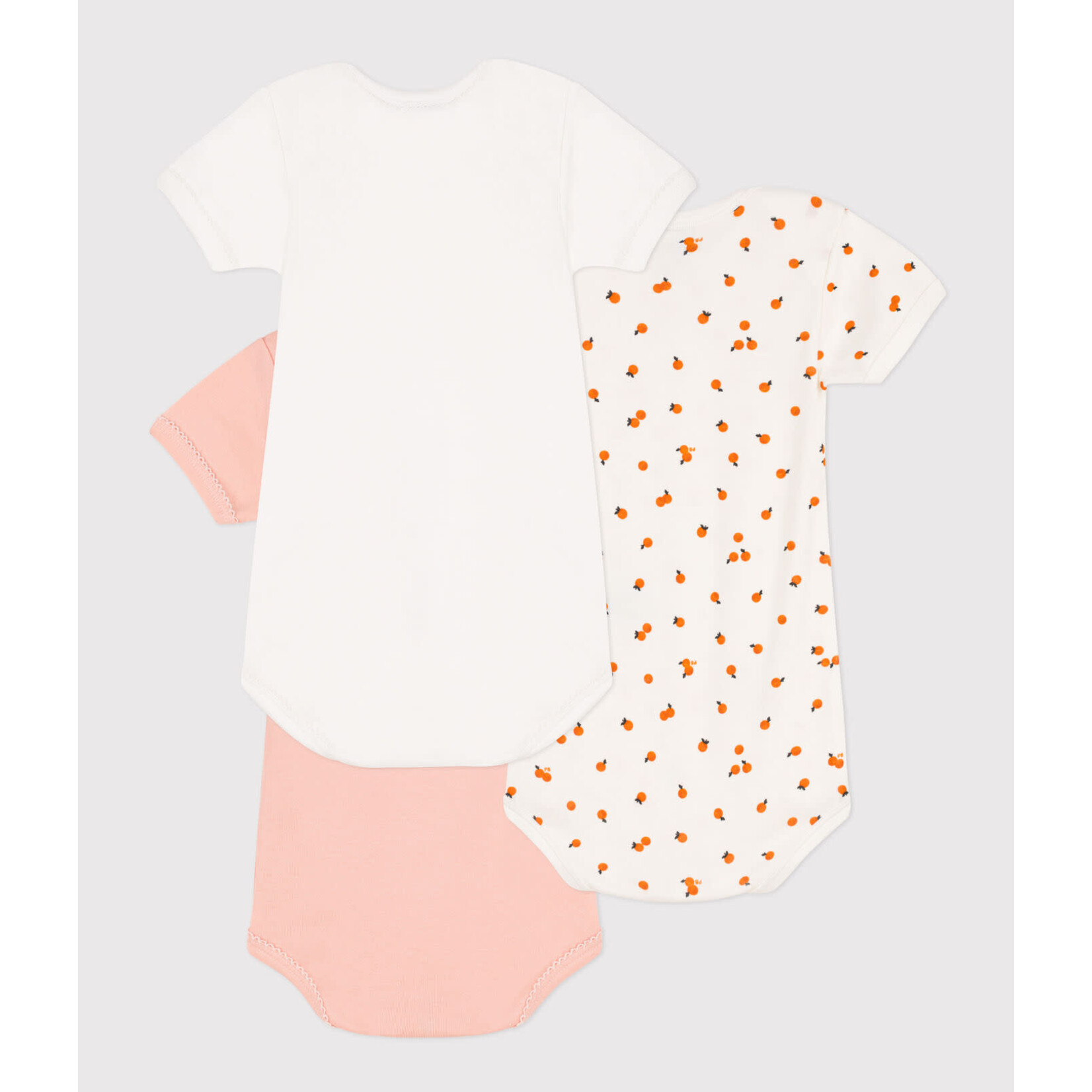 Petit Bateau Lot 3 Bodies US Manches Courtes Oranges Coton