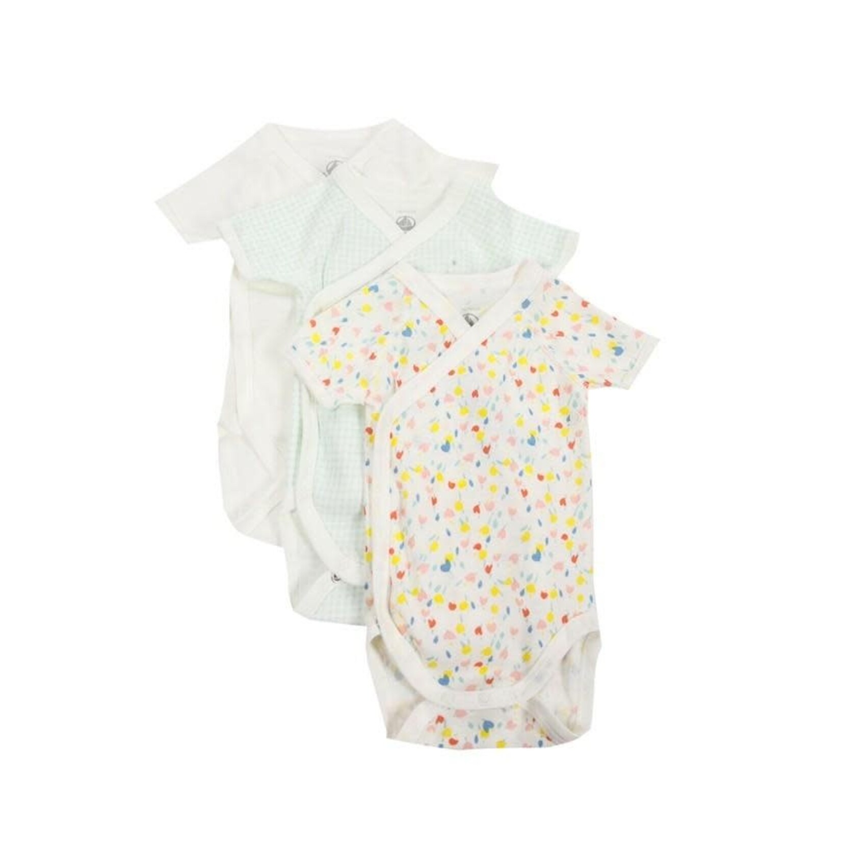 Petit Bateau Lot 3 Bodies Croisés Manches Courtes Coton Bio Ctiron