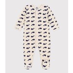 Petit Bateau Dors bien baleines marines en velours beige bleu