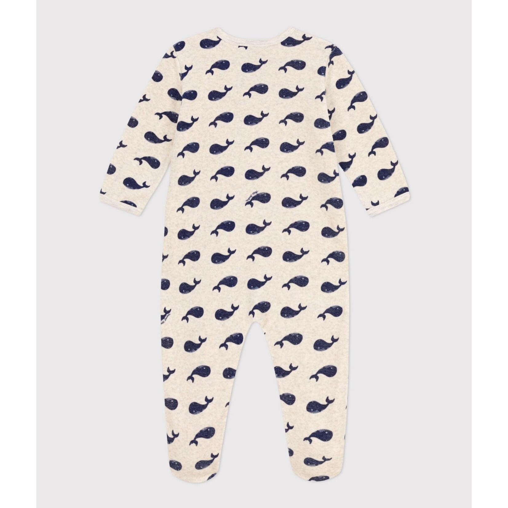 Petit Bateau Dors bien baleines marines en velours beige bleu