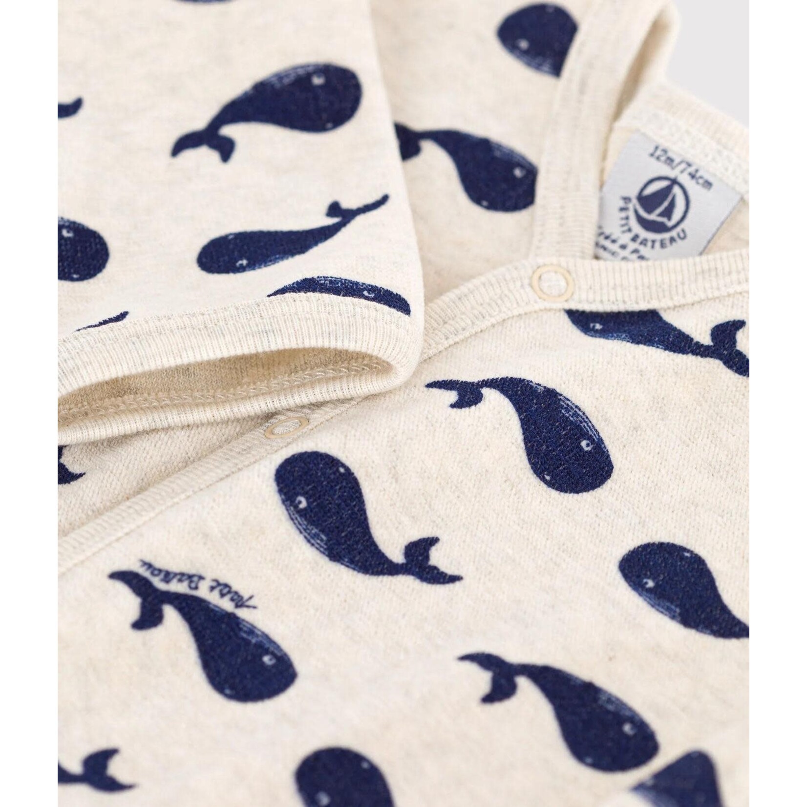 Petit Bateau Dors bien baleines marines en velours beige bleu