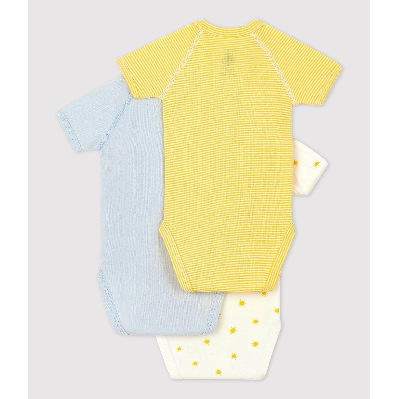 Petit Bateau Lot 3 Bodies Croisés Manches Courtes Coton Bio Soleil