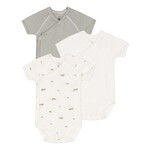 Petit Bateau Lot 3 Bodies Croisés Manches Courtes Hippo