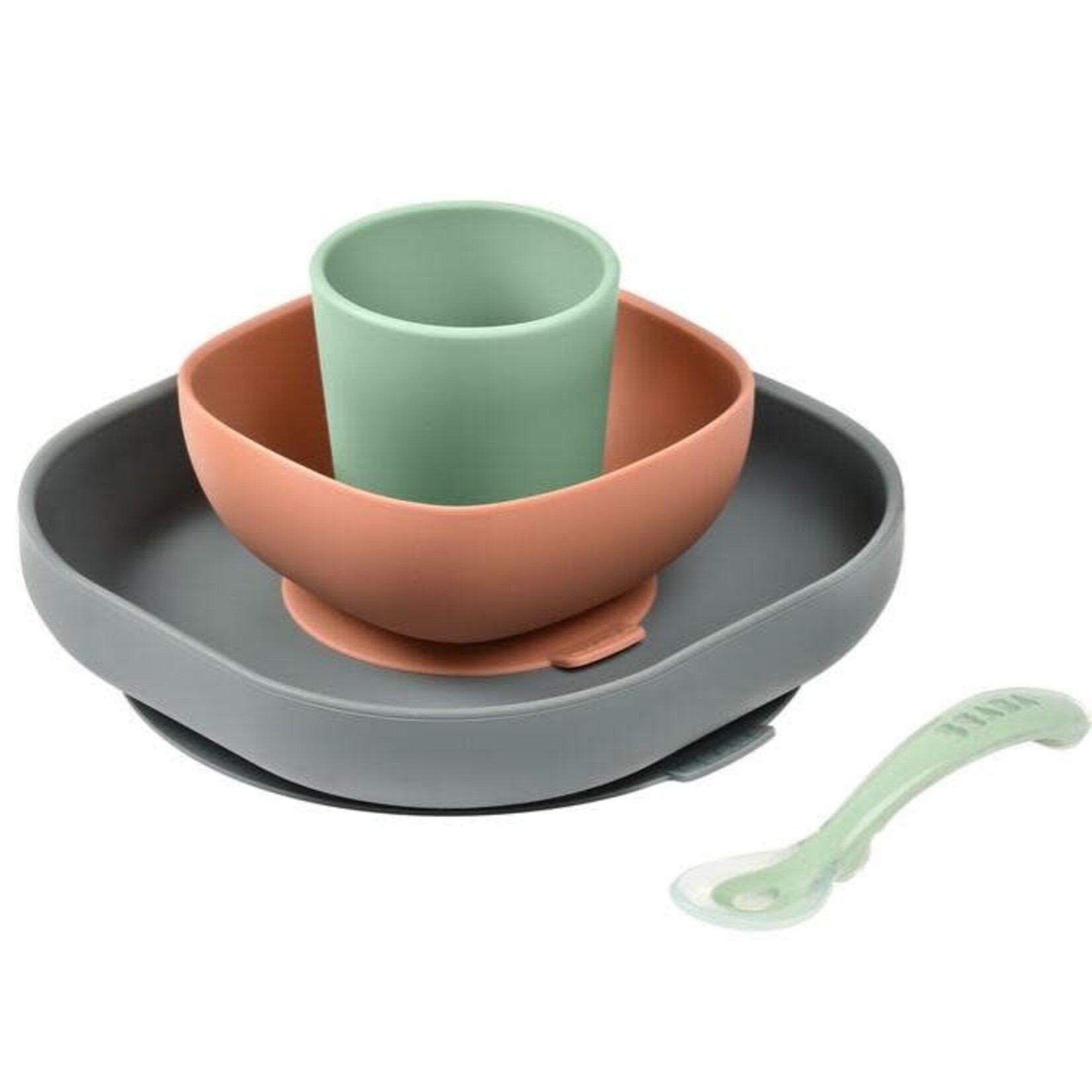 Set Vaisselle Silicone Repas Bébé, 4 Pièces Assiette avec Ventouse