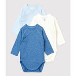 Petit Bateau Lot 3 bodies croises manches longues bebe coton bio naissance à 6 mois