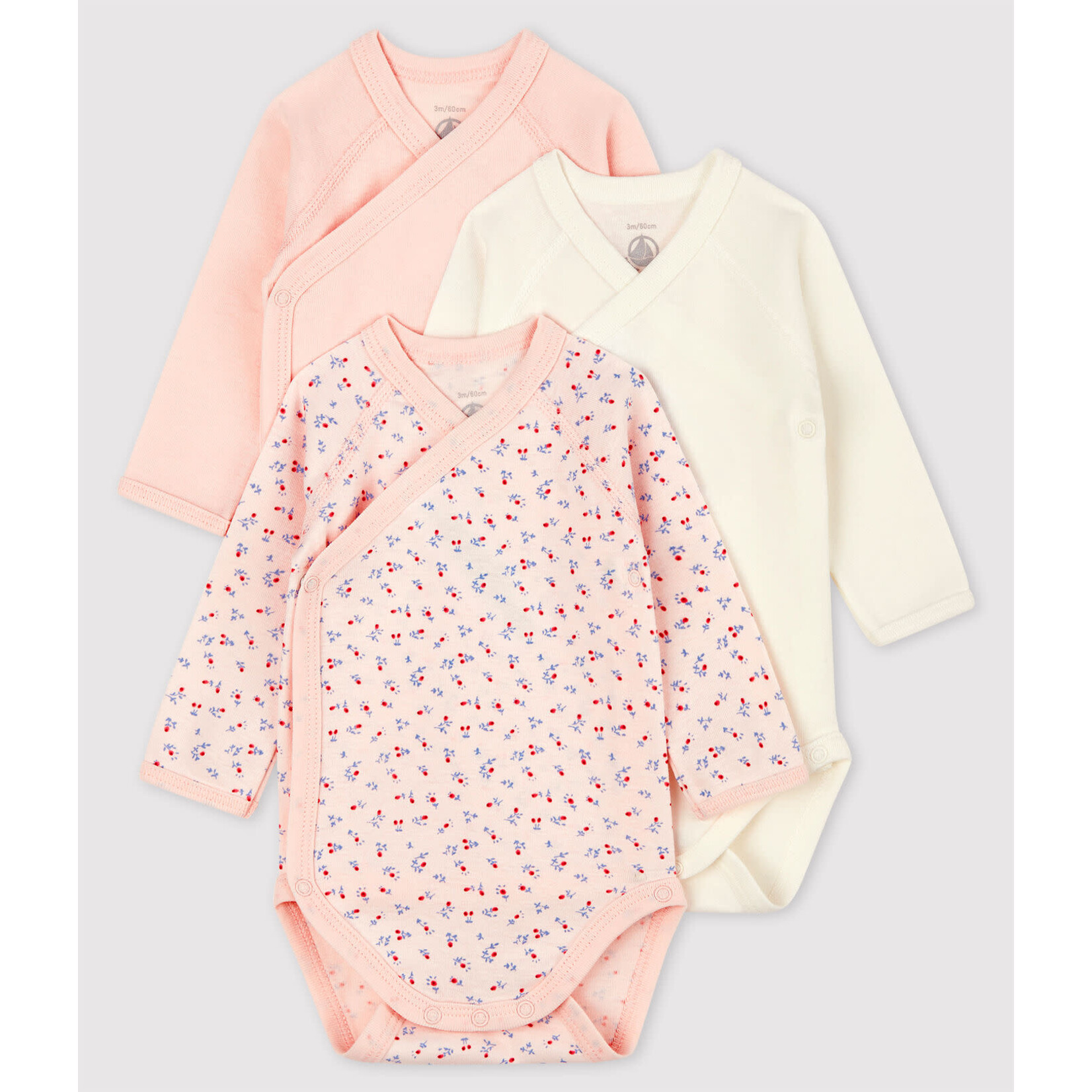 Petit Bateau Lot 2 Bodies Croisés Manches Longues Fleurs