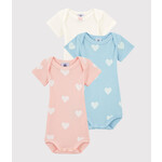 Petit Bateau Lot 3 Bodies US Manches Courtes Pastel Bébé Fille Coton Bio