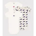 Petit Bateau Lot 3 bodies mc baleines bleues de 3 à 24 mois