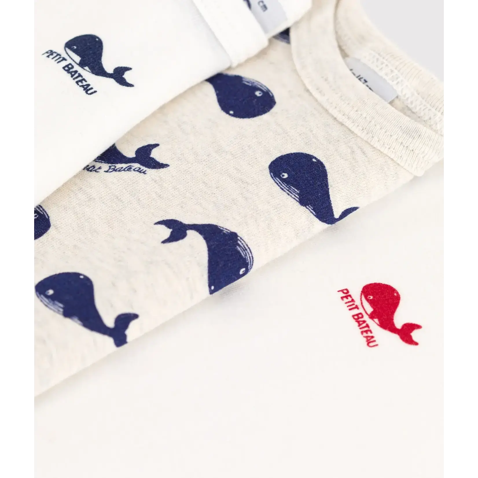 Petit Bateau Lot 3 bodies mc baleines bleues de 3 à 24 mois