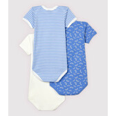Petit Bateau Lot De 3 Bodies Manches Courtes Coton Bébé Fille - Cœurs Rayés