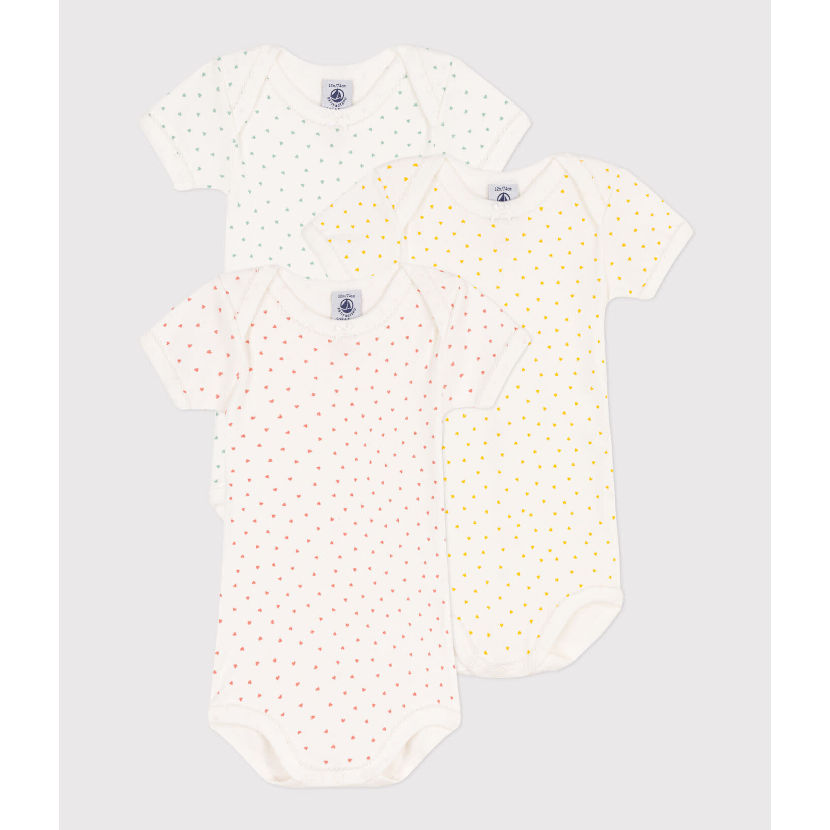 Petit Bateau Lot 3 bodies mc cœurs coton