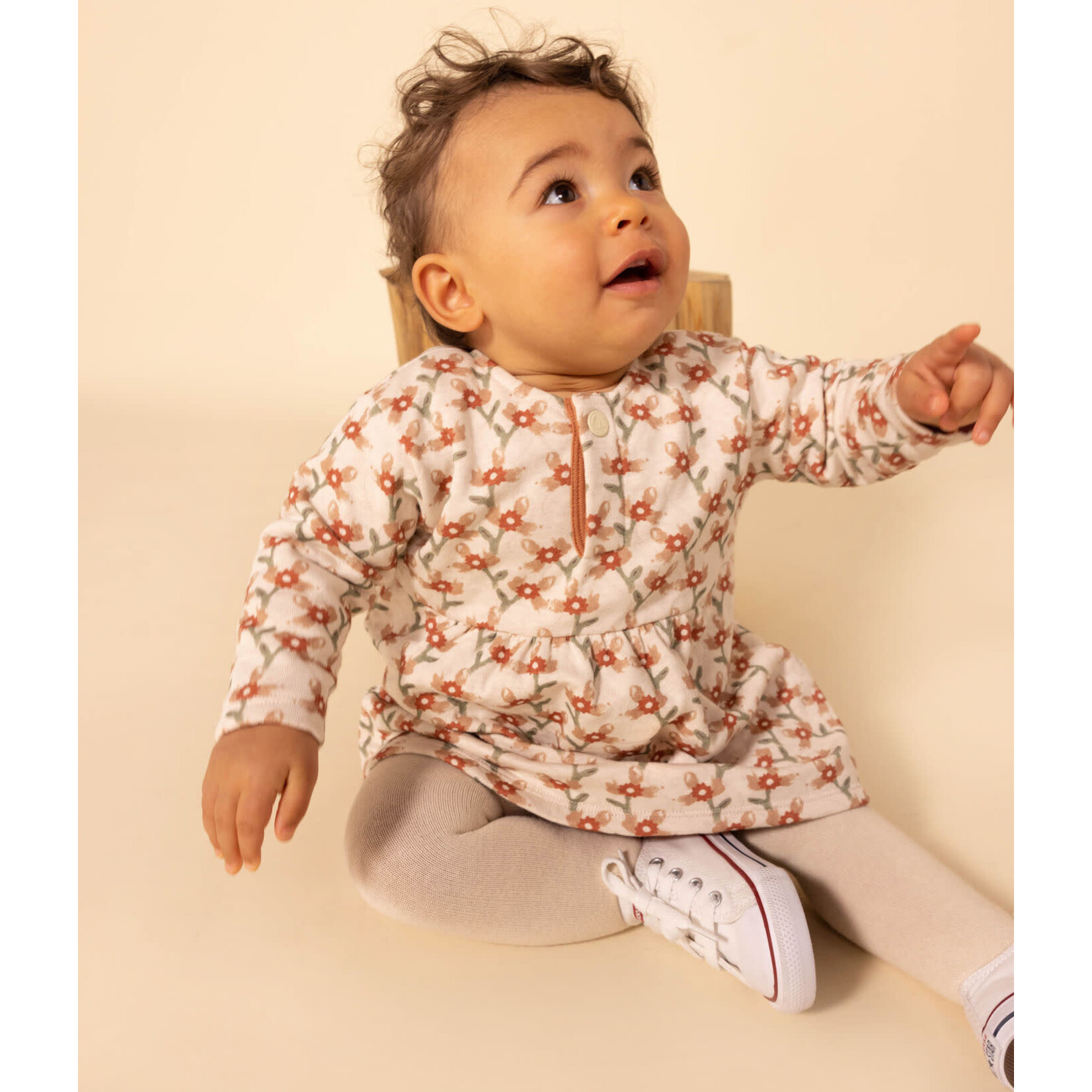 Petit Bateau Robe bébé ML tubique matelassé imprimé multico