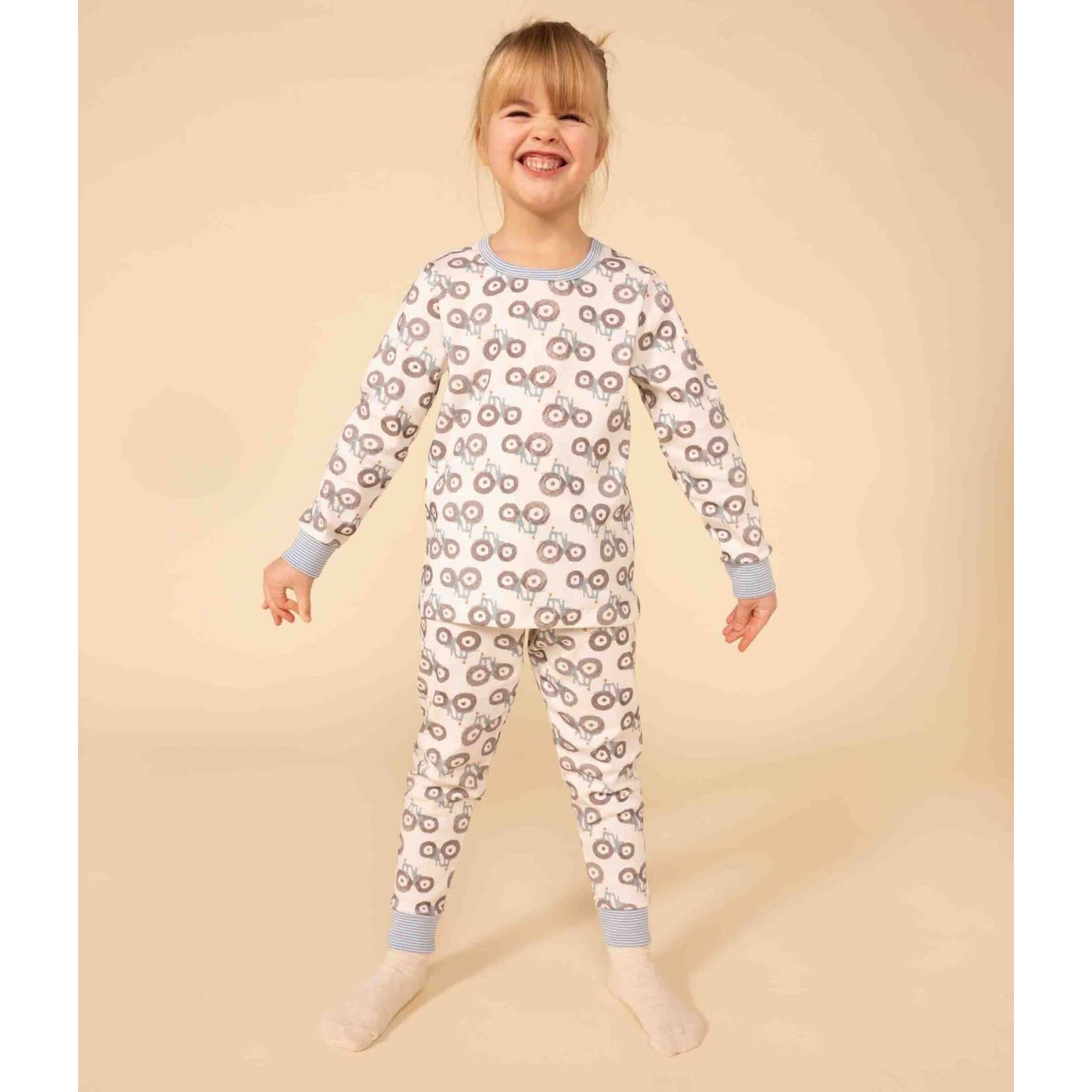 Petit Bateau Pyjama mixte blanc à tracteurs en coton