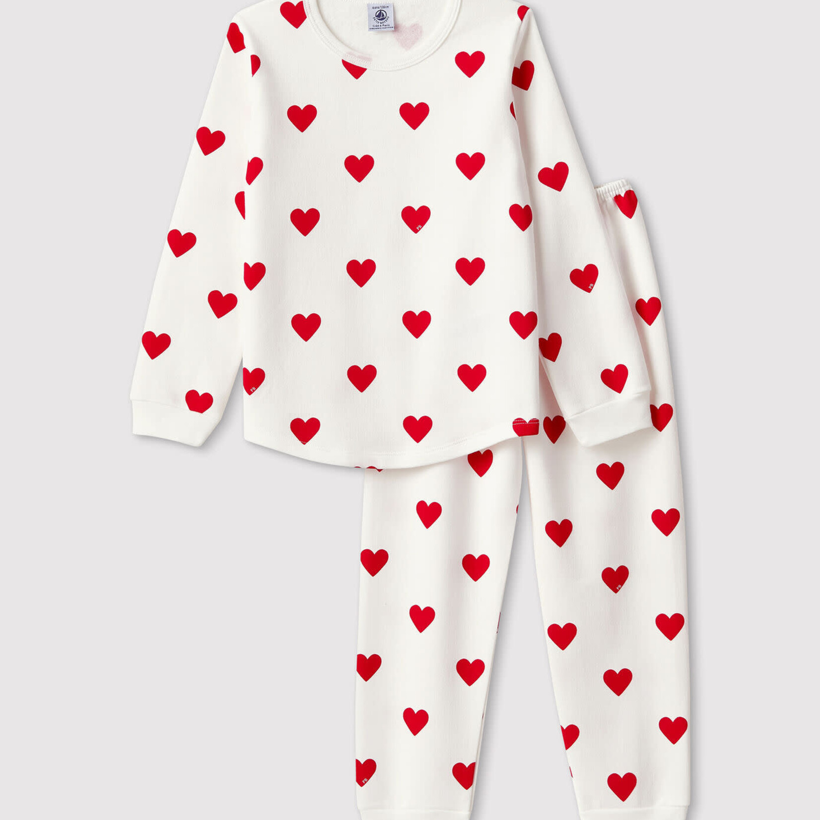 Petit Bateau Pyjama enfant 2 pièces mixte coeurs rouges en molleton