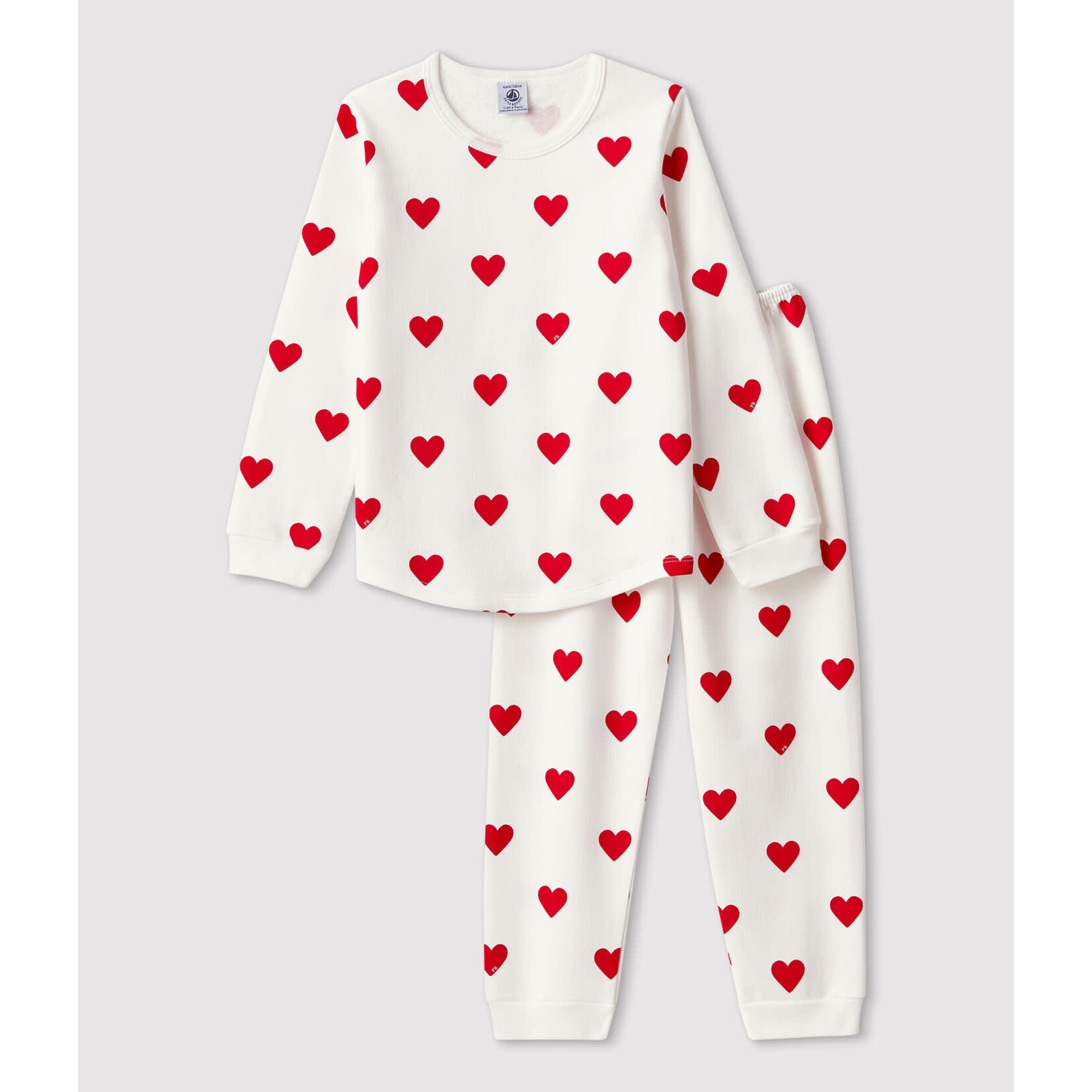 Petit Bateau Pyjama enfant 2 pièces mixte coeurs rouges en molleton