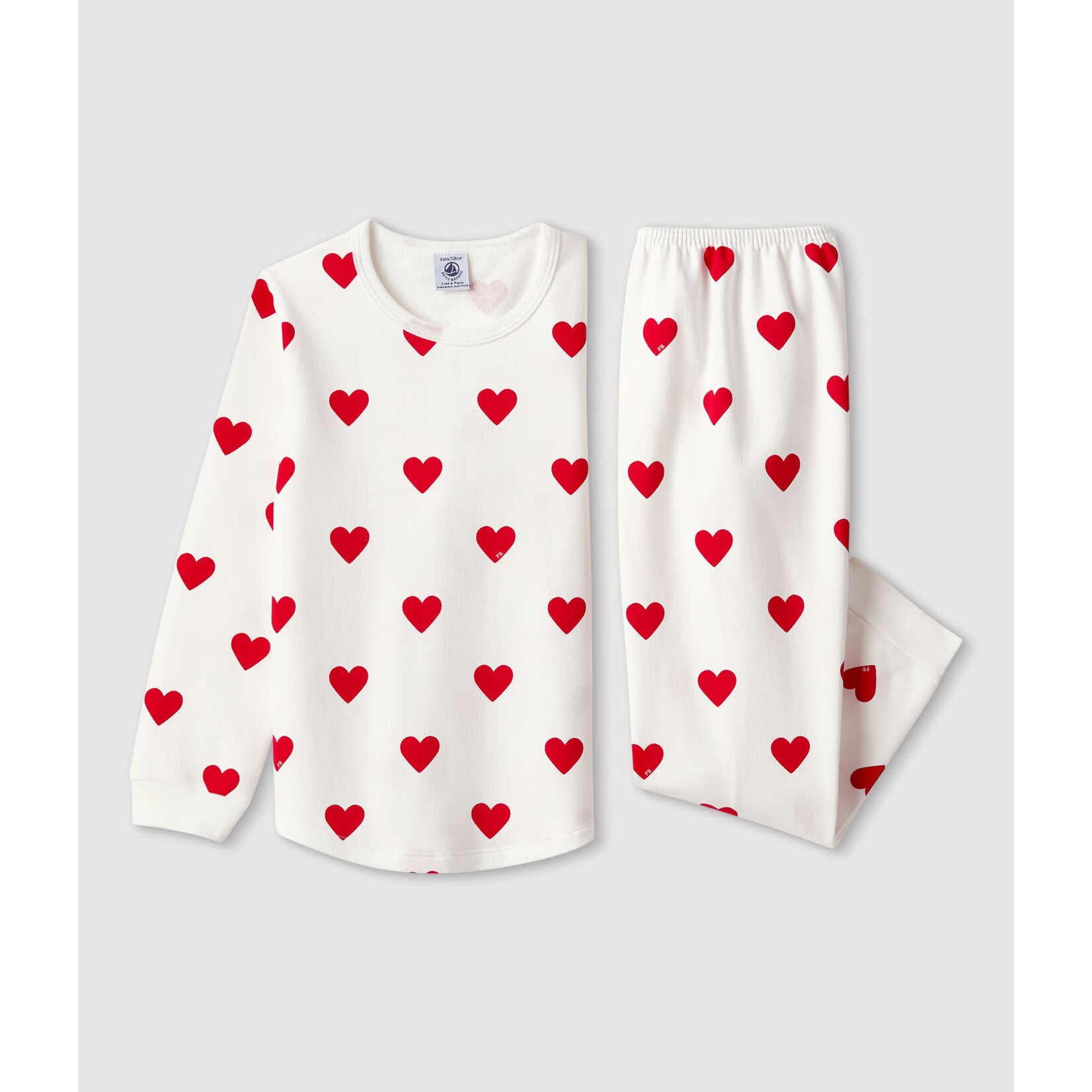 Petit Bateau Pyjama enfant 2 pièces mixte coeurs rouges en molleton