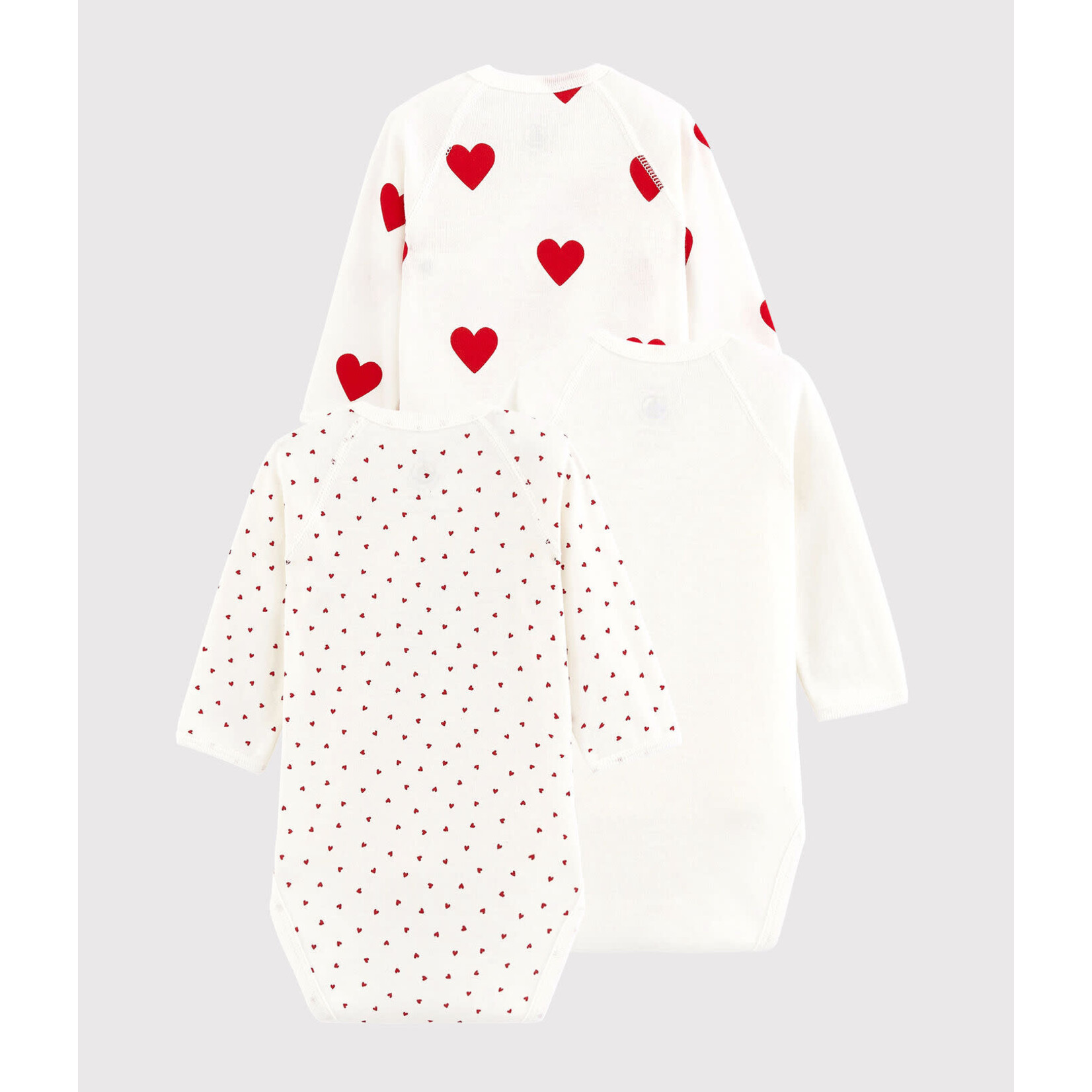 Petit Bateau Lot 3 Bodies Croisés Bébé ML Coton Bio Coeur Rouge Intemporel