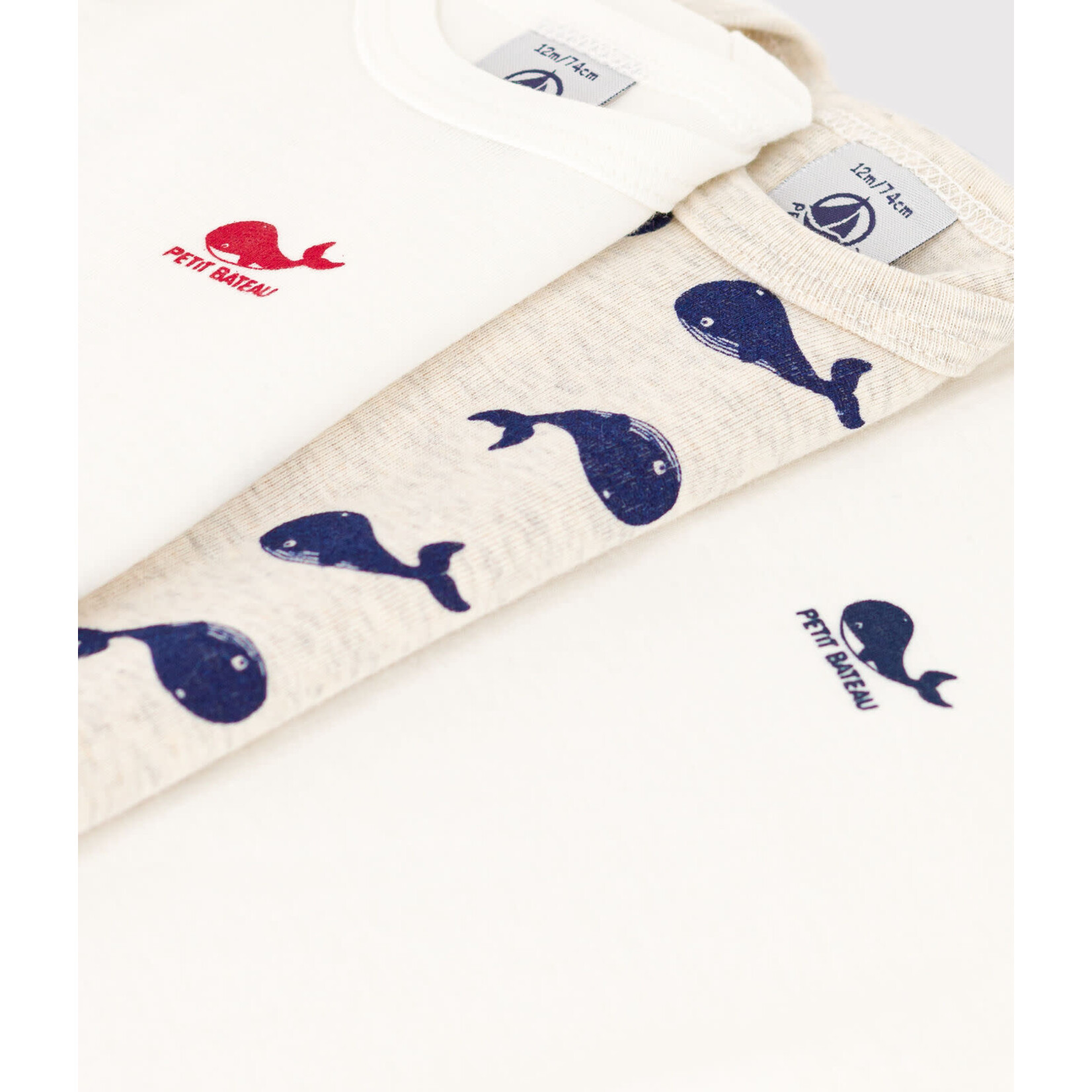 Petit Bateau Lot 3 bodies manches longues mixte baleines