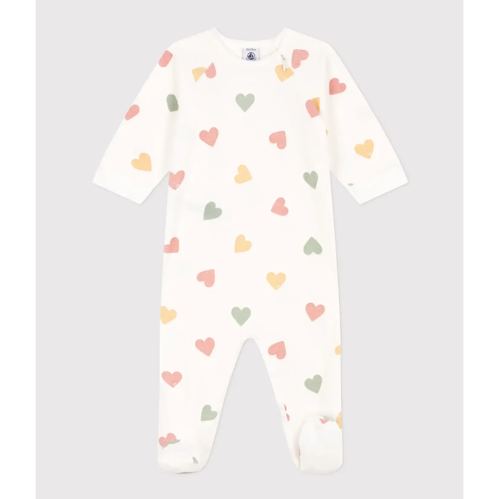 Petit Bateau Pyjama bébé mixte hiver coeurs multicolores en velours