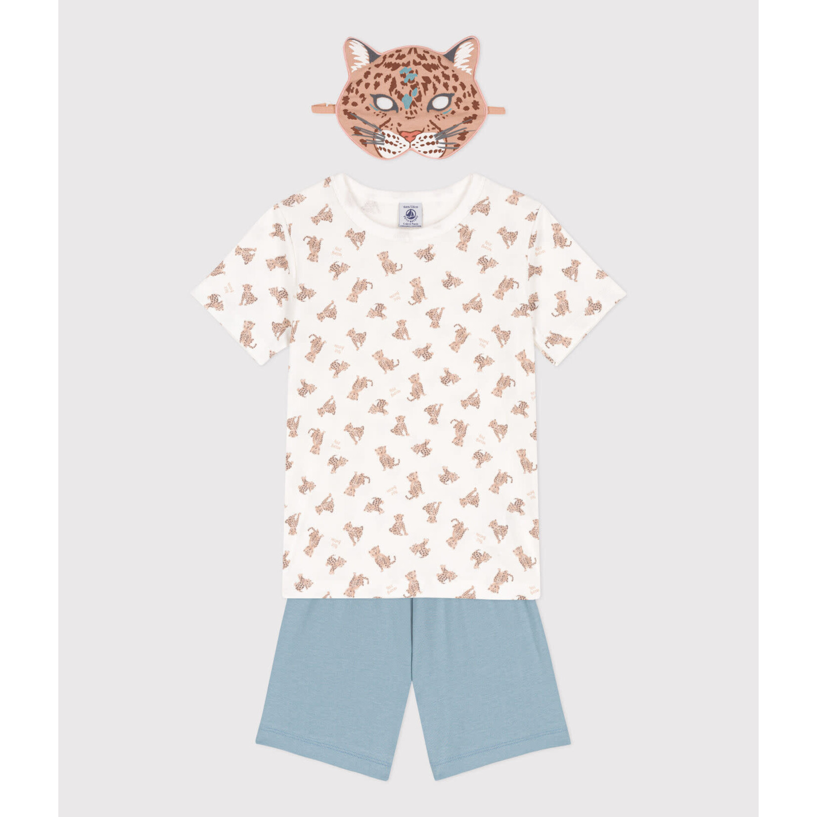 Petit Bateau Pyjama été mixte blanc léopards + masque coton