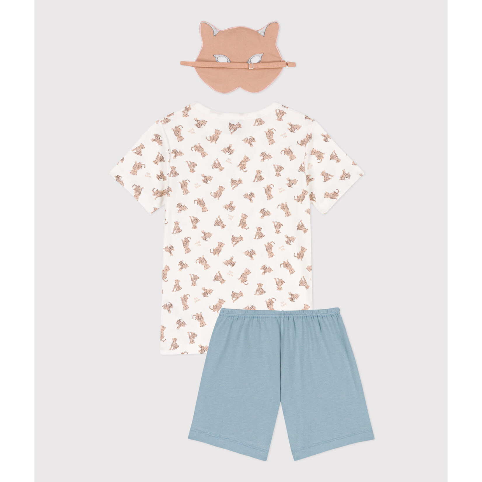 Petit Bateau Pyjama été mixte blanc léopards + masque coton