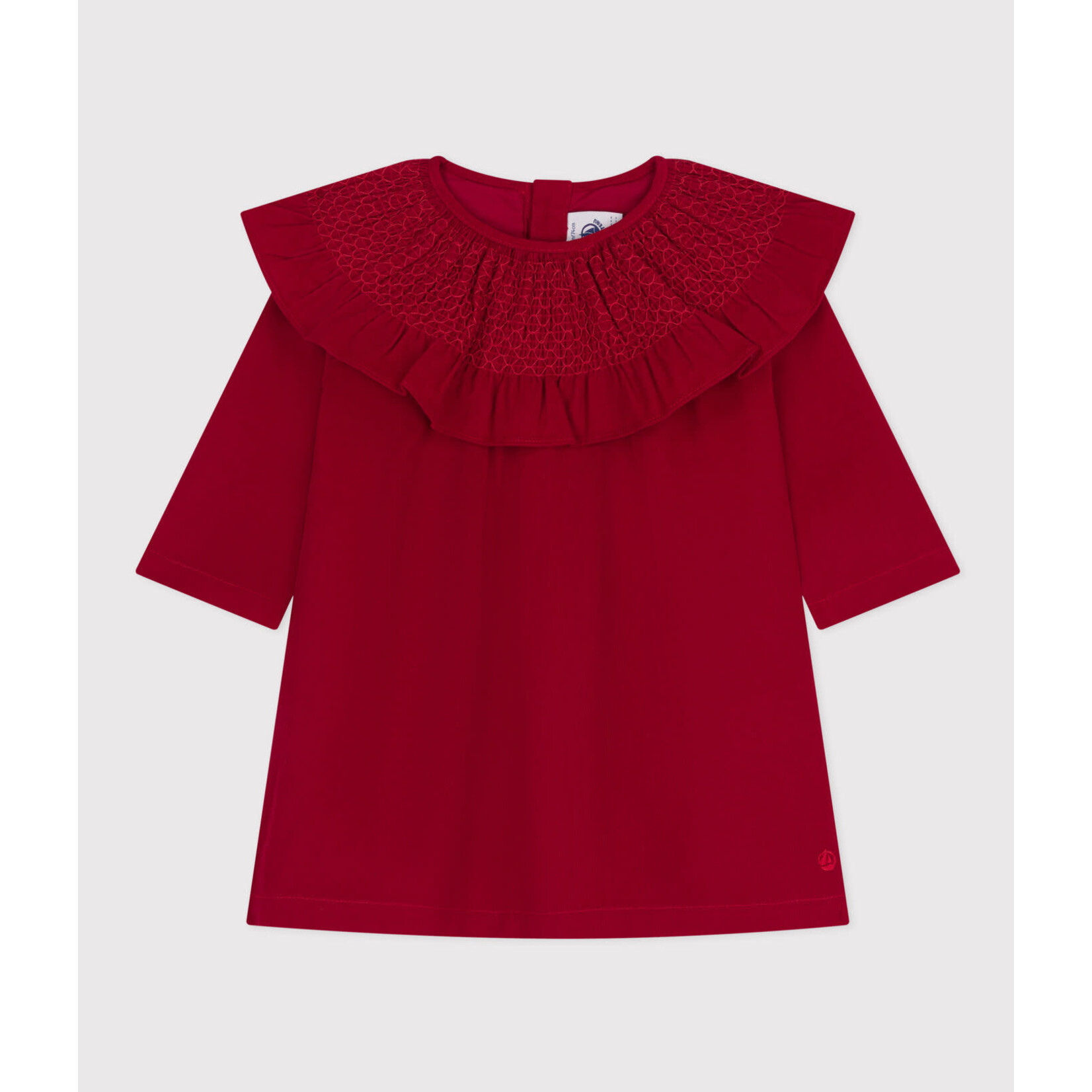 Petit Bateau Robe manches longues en velours bébé rouge corrida