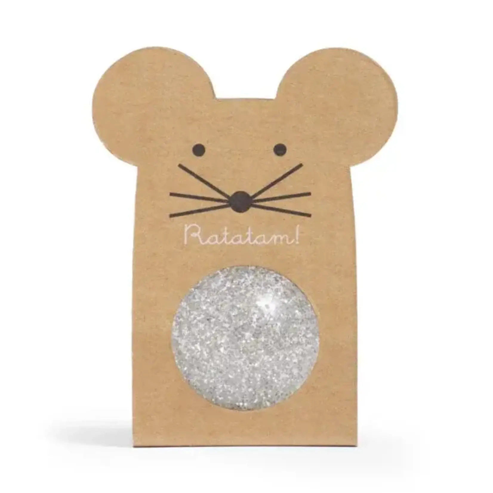 Ratatam Balle rebondissante souris à paillettes argent 43mm