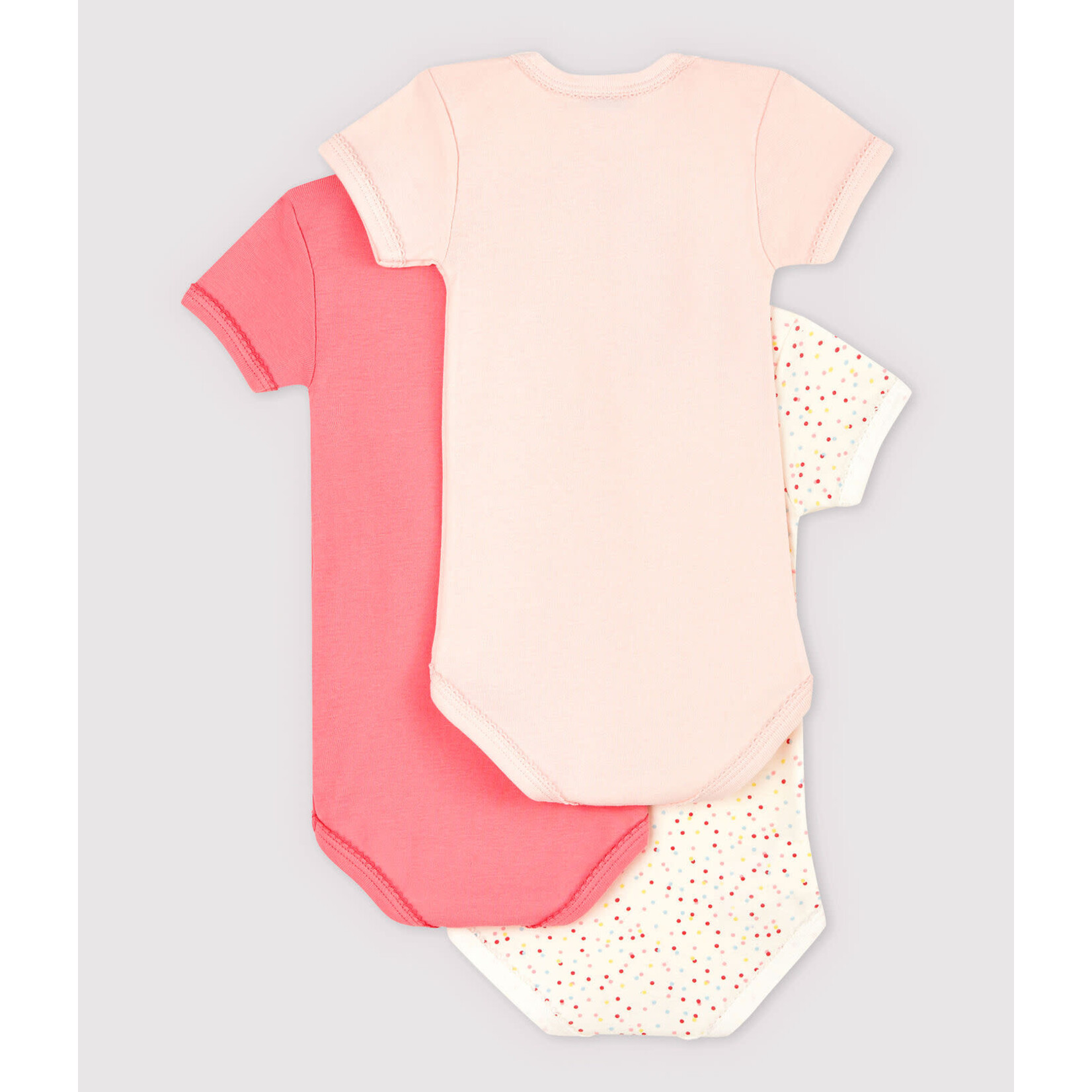 Petit Bateau Lot 3 Bodies US Manches Courtes Rose Bébé Fille Coton Bio