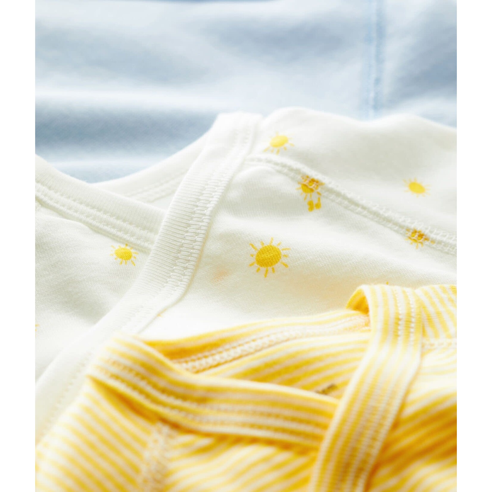 Petit Bateau Lot 3 Bodies Croisés Manches Courtes Coton Bio Soleil