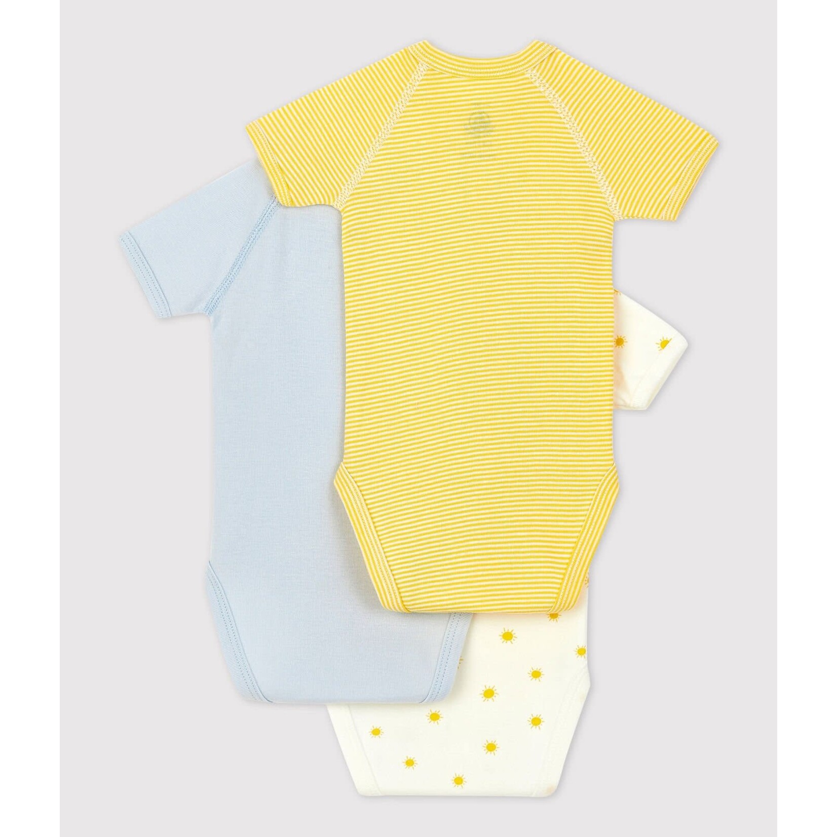 Petit Bateau Lot 3 Bodies Croisés Manches Courtes Coton Bio Soleil