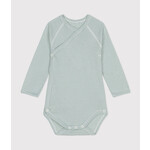 Petit Bateau Body Croisé Manches Longues Coton Bébé Ligné Vert