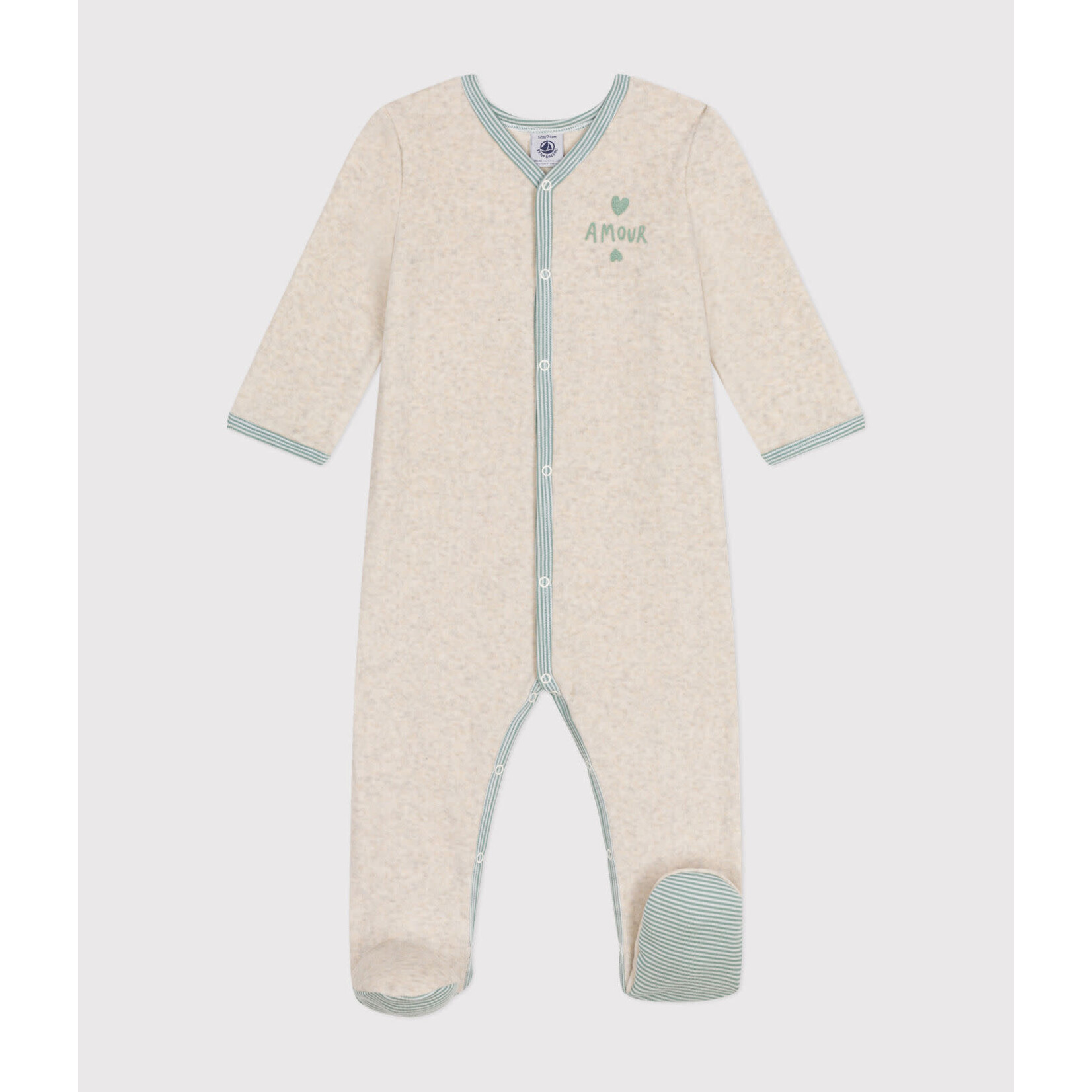 Petit Bateau Pyjama Dors Bien Bébé Velours Beige Amour