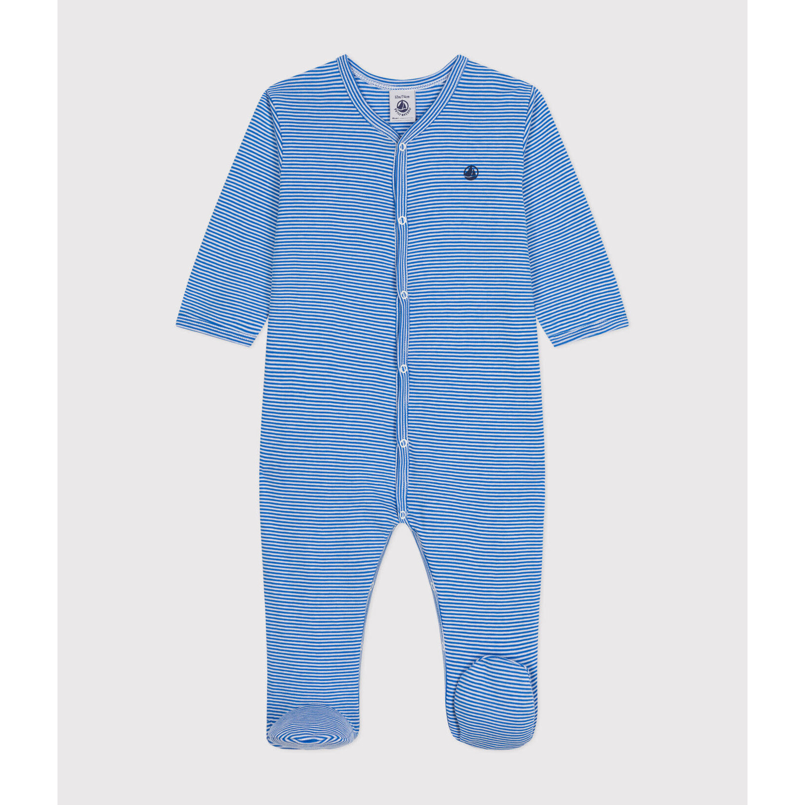 Petit Bateau Pyjama Dors Bien Bébé en Coton A Rayures Bleues Delphinium