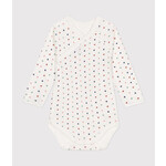 Petit Bateau Body Croisé Manches Longues Coton Bébé Ligné Blanc Coeurs Multico