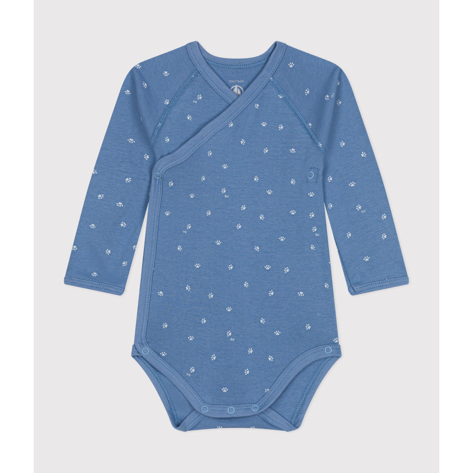 Petit Bateau Body Croisé Manches Longues Coton Bébé Ligné Beach Blue Pattes