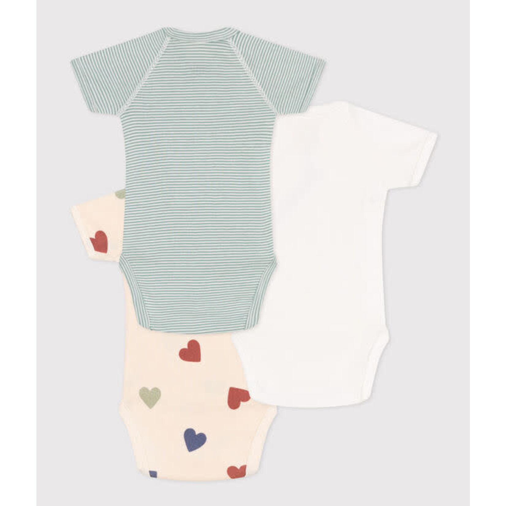 Petit Bateau Lot de 3 bodies croisés coeurs colorés manches courtes en coton bio bébé