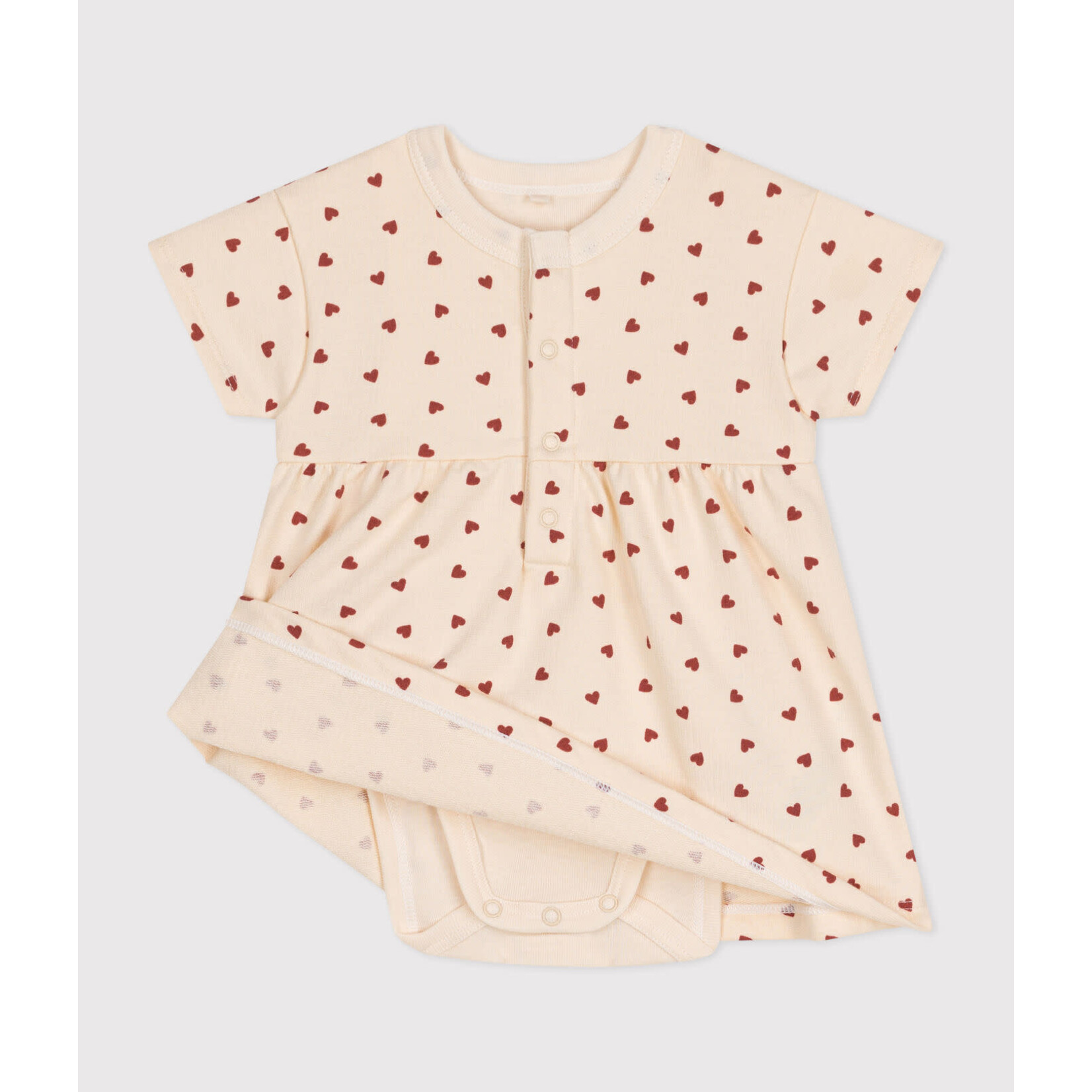 Petit Bateau Robe Molleton Léger + Body Manches Courtes Coeurs Fameux