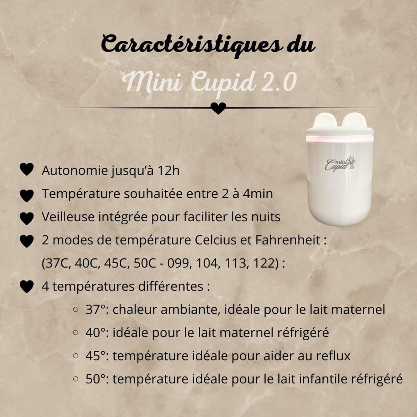 Mini Cupid Chauffe-Biberon Nomade 2.0 Rechargeable avec Port USB Mini Cupid