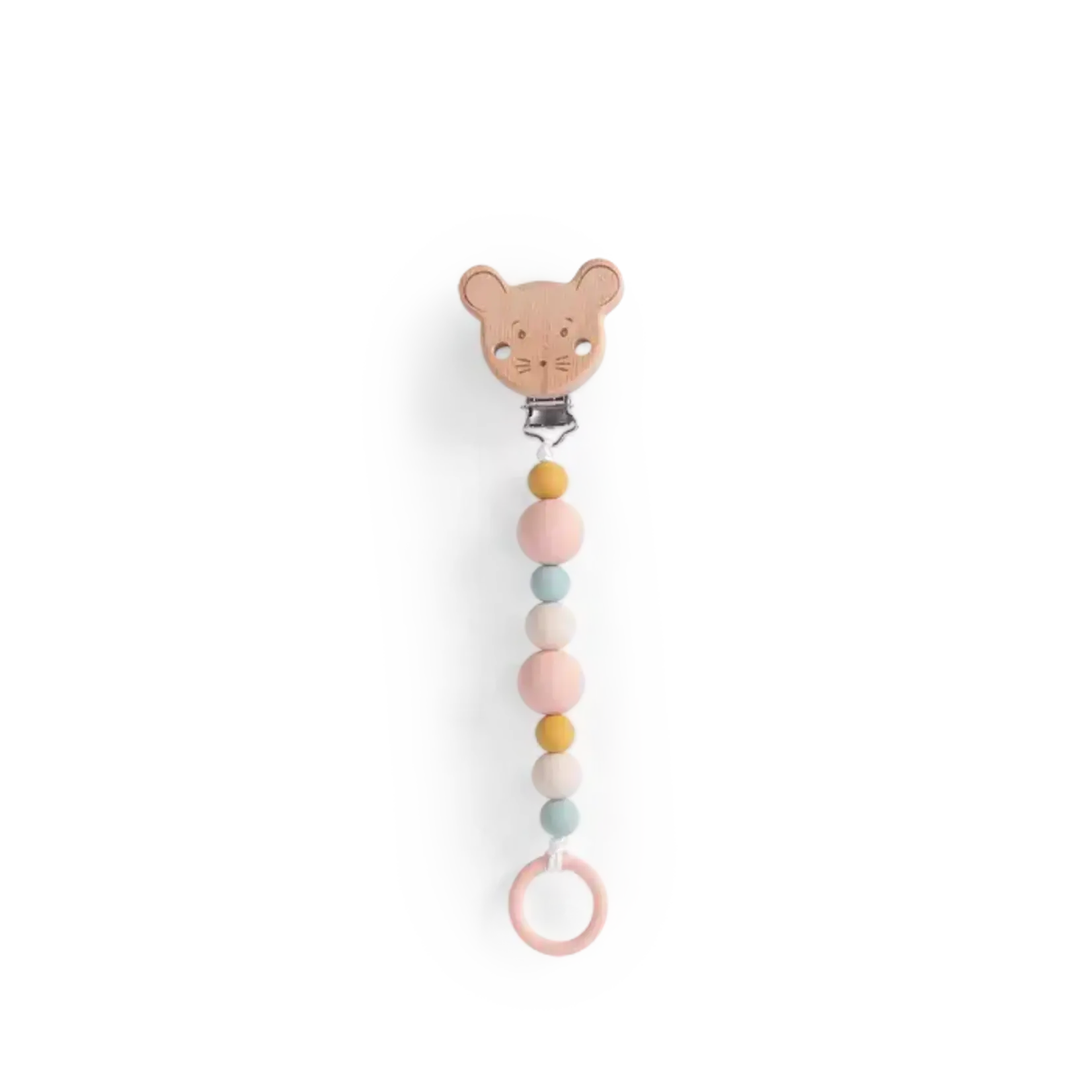 Moulin Roty Attache-tétine bois et silicone Souris - La petite école de danse