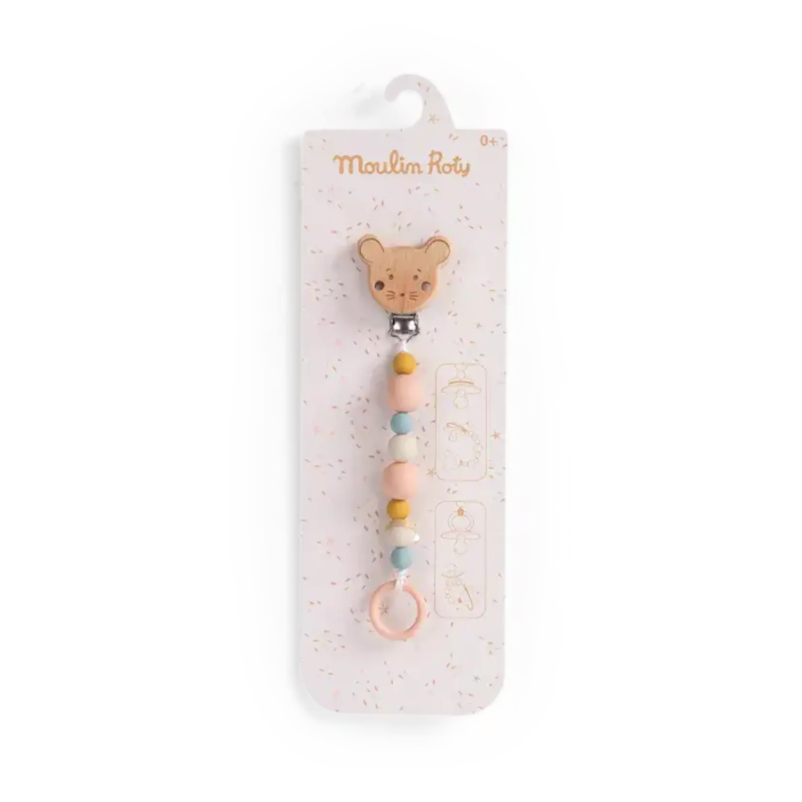 Moulin Roty Attache-tétine bois et silicone Souris - La petite école de danse