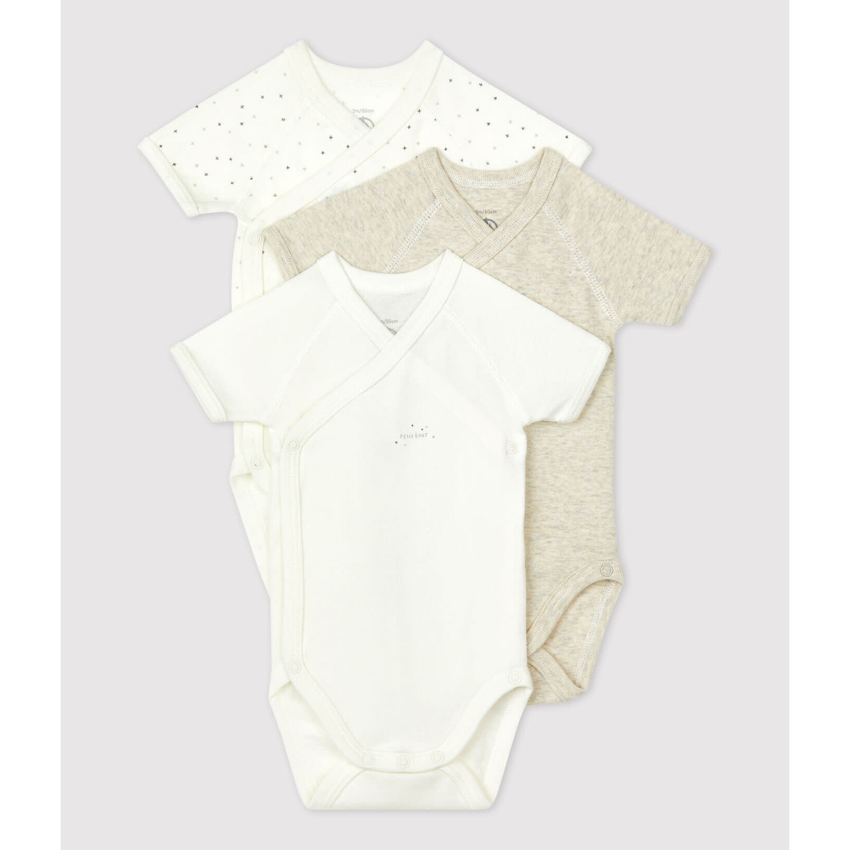 Petit Bateau Lot de 3 bodies bebe coton bio 0M
