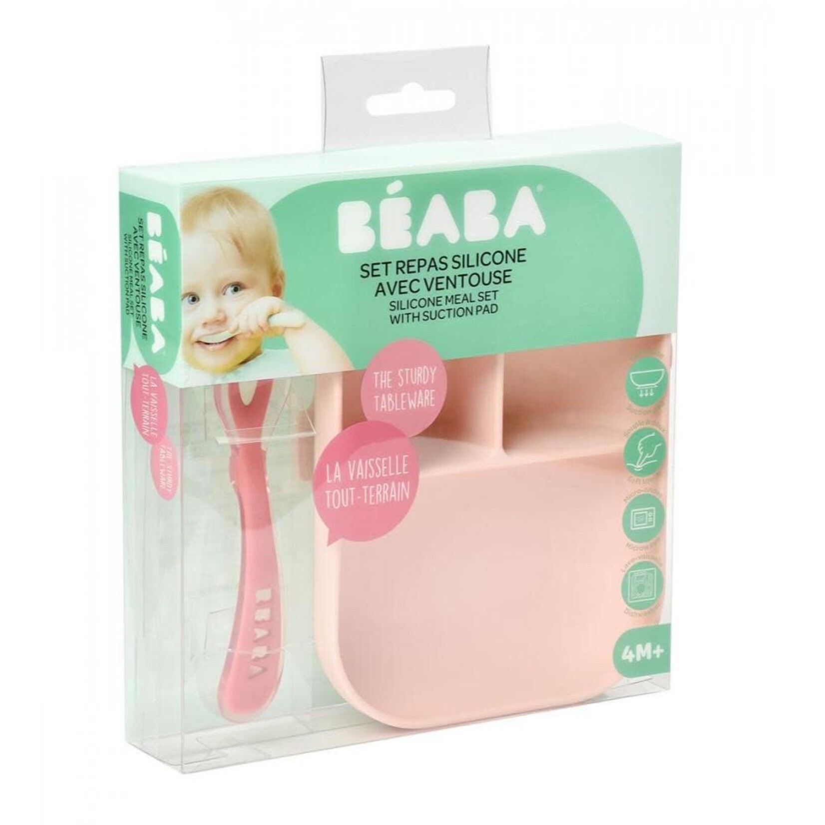 Beaba Set Repas Silicone Assiette Compartimentée à Ventouse + cuiller