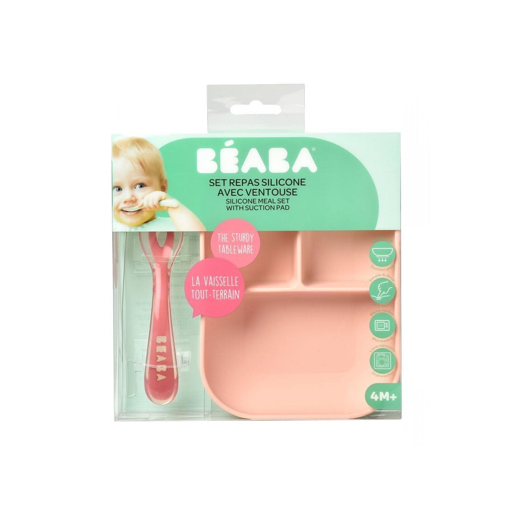 Beaba Set Repas Silicone Assiette Compartimentée à Ventouse + cuiller