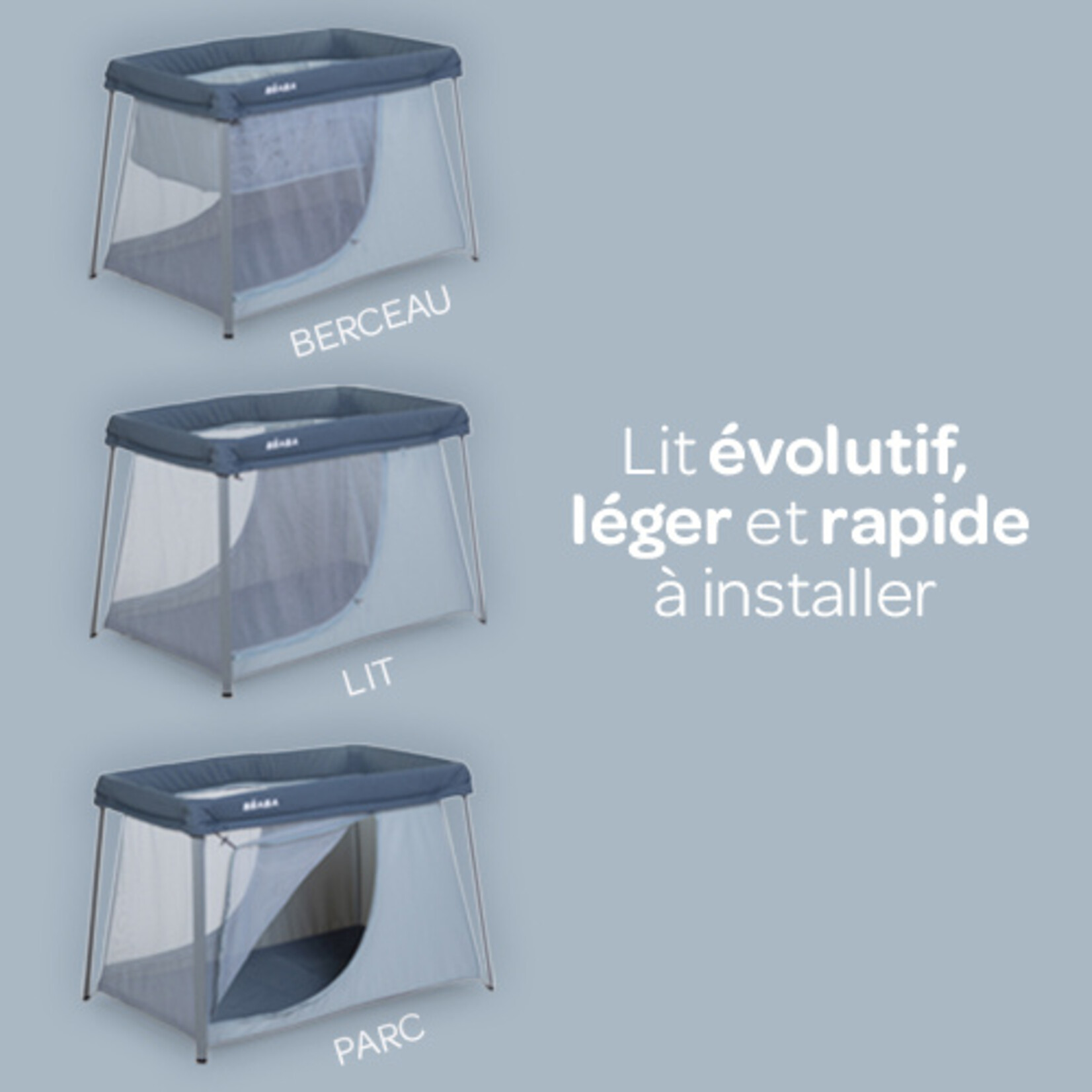 Beaba Lit Parapluie De Voyage 3 en 1 - Eazy Sleep Gris Minéral