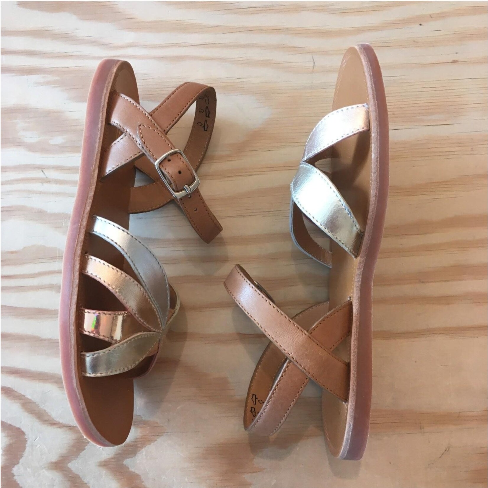 Pom d api Sandalettes Fille Reverse Camel Cuivre Platine