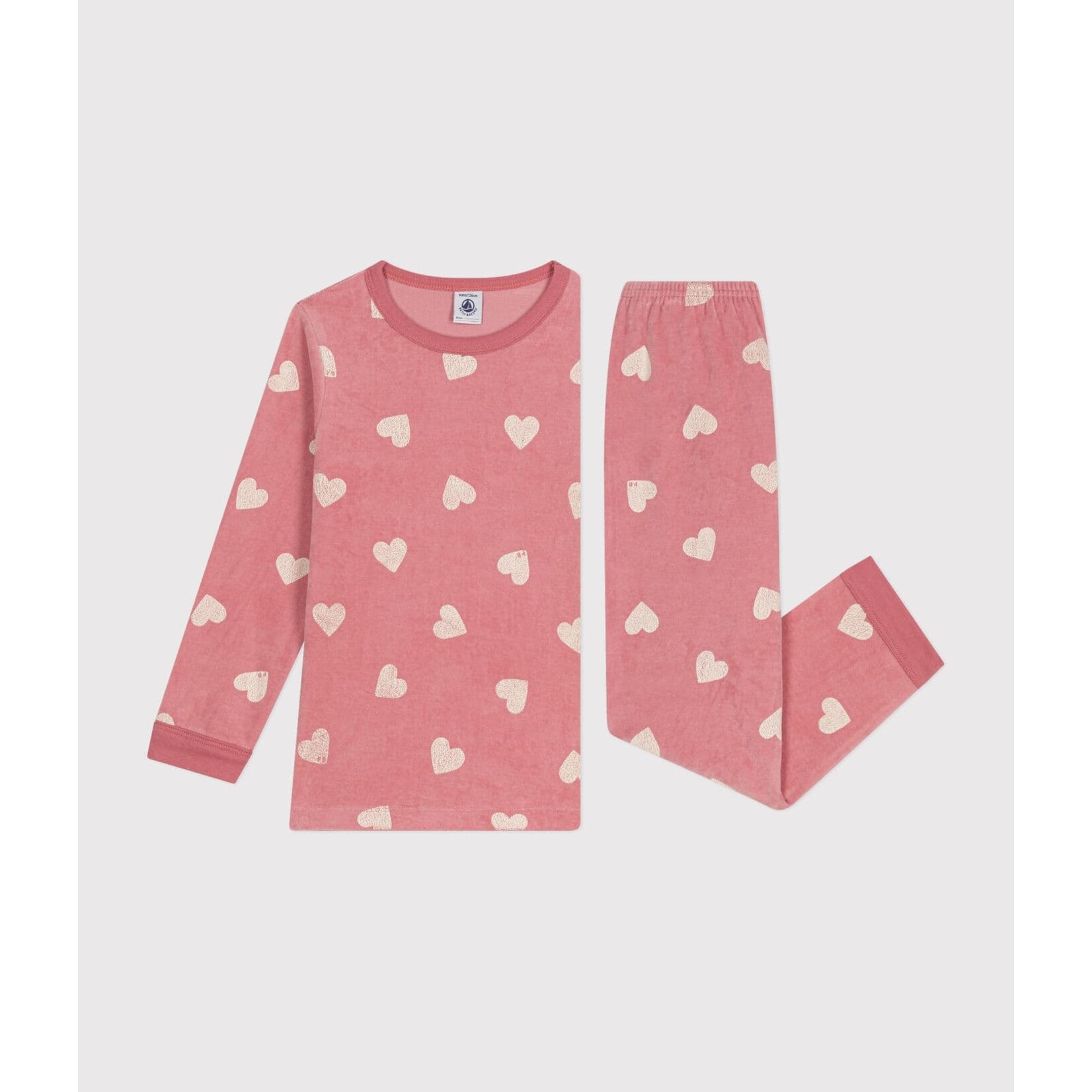 Petit Bateau Pyjama Enfant Fille Velours Rose Imprimé Coeurs Blancs Coton Bio